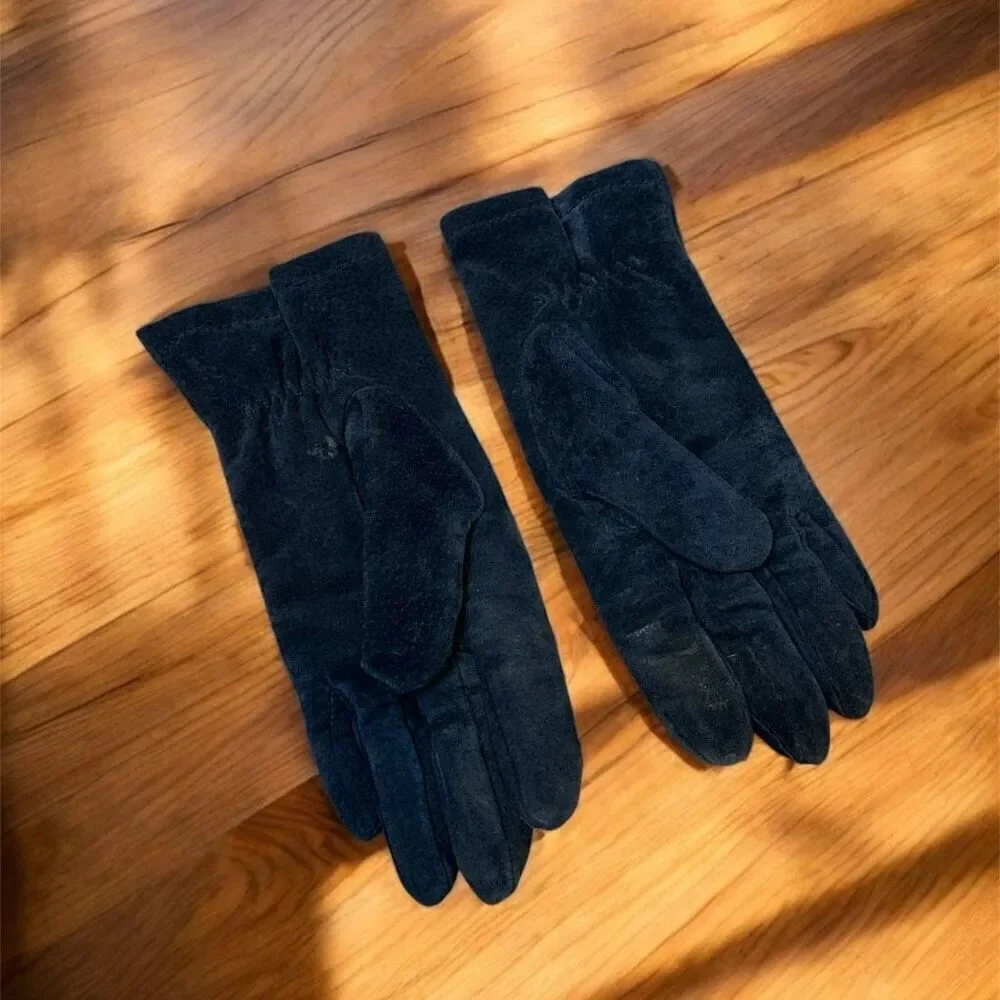 Vintage Black Suede Leather Gloves O/S Small Driving Classic